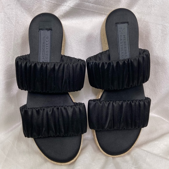 MERCEDES CASTILLO Shoes - Mercedes Castillo black Satin scrunch Espadrilles platform sandals. Size 7